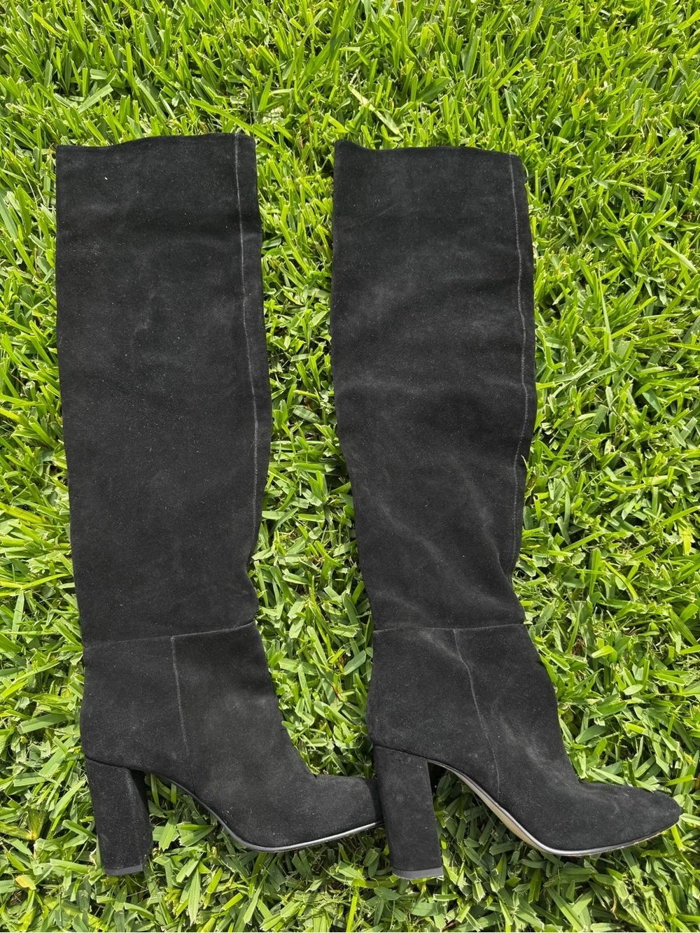 Zara Black Suede Knee High Boots EU 38 US 7.5 Block Heel Tall Boots